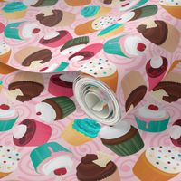 Cupcakes and Swirls Collection - Cupcakes on Pink by JoyfulRose