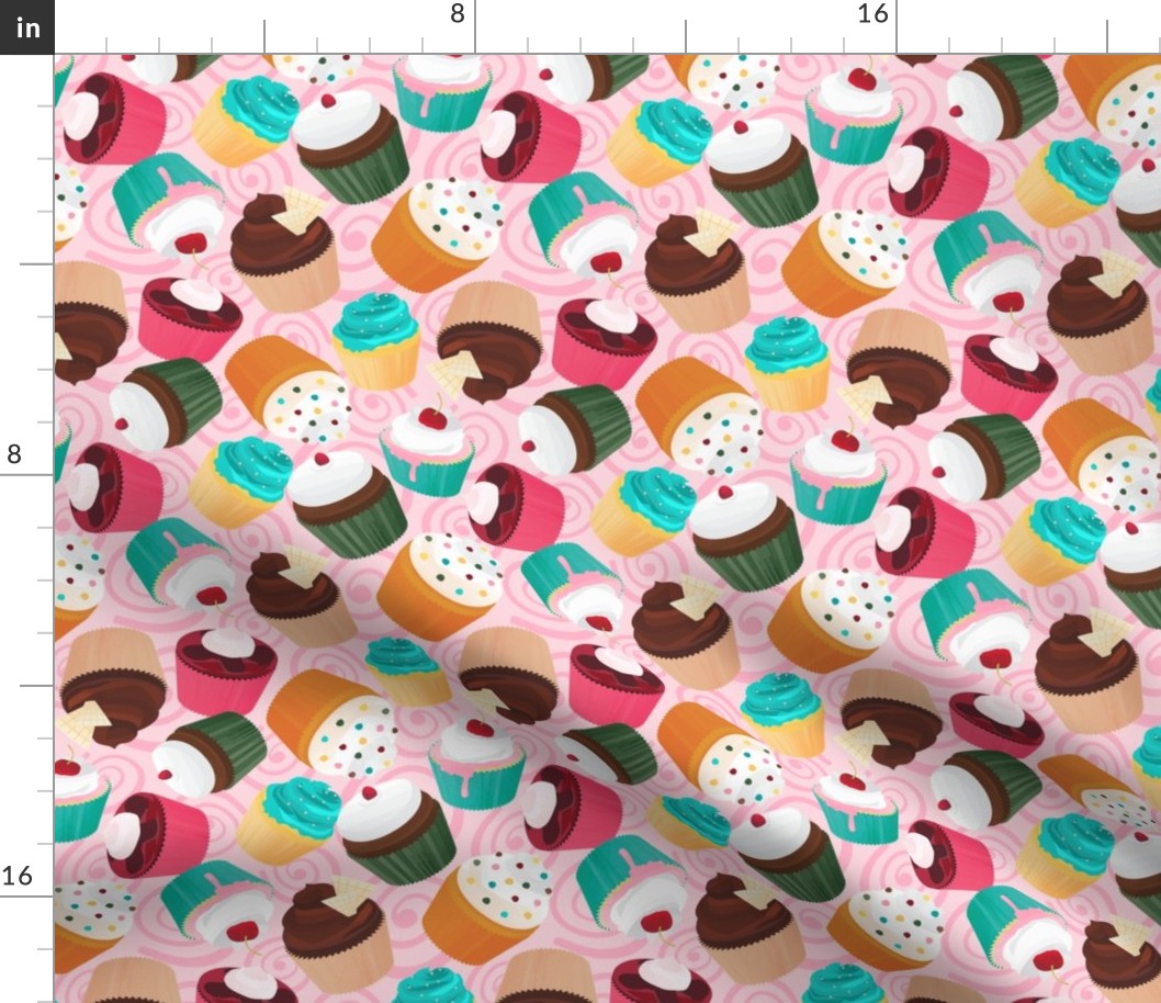 Cupcakes and Swirls Collection - Cupcakes on Pink by JoyfulRose