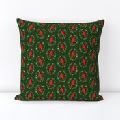 Christmas cardinal fabric - birds, nature, wreath - dark green