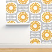 Gold scandi flowers on gray-midcentury