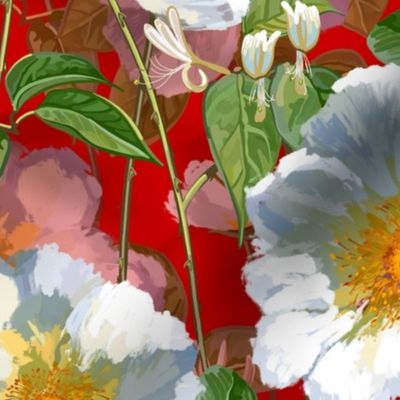 Climbing Roses + White Honeysuckle | Red