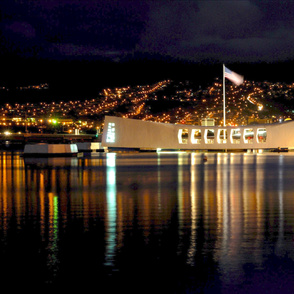 72-8 The city lights of Aiea, Hawaii, backdrop for USS Arizona Memorial at night