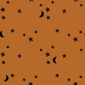 stars and moons // black on pumpkin