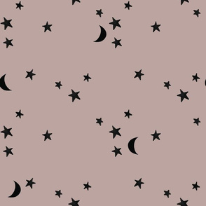stars and moons // black on mauve