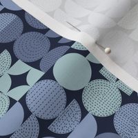 Stitched Mid-Century Modern Geometric Moons - Blues Small Scale