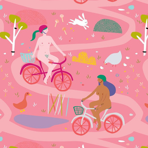 Nude bike riding with helmets pink