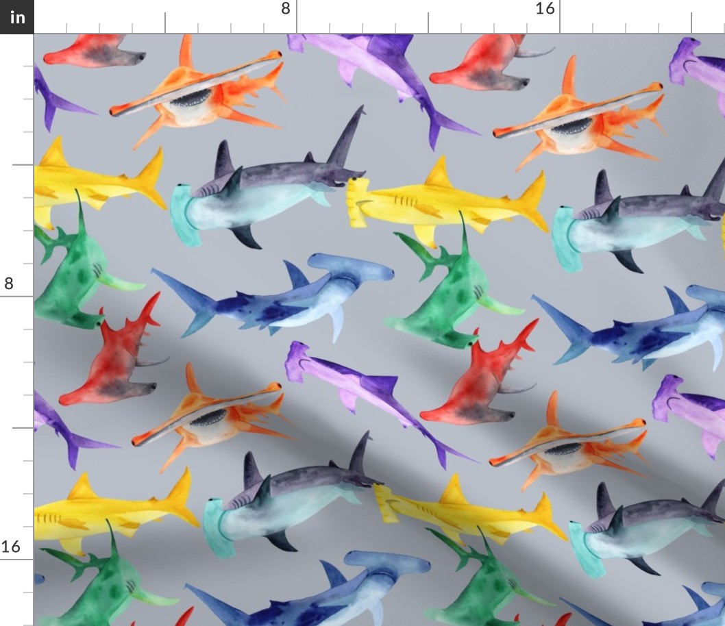 Rainbow hammerheads - gray bg