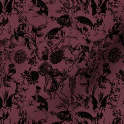 Demons N' Roses Toile in Goth Reddish Purple + Black