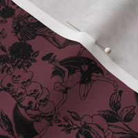 Demons N' Roses Toile in Goth Reddish Purple + Black