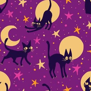  Moonlit Cats on Warm Purple