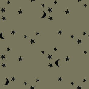 stars and moons // black on khaki