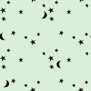 stars and moons // black on mint