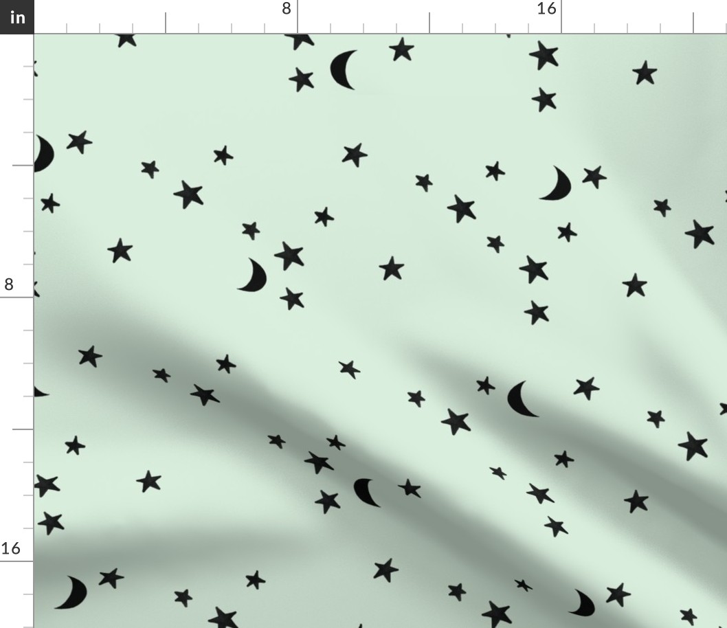 stars and moons // black on mint