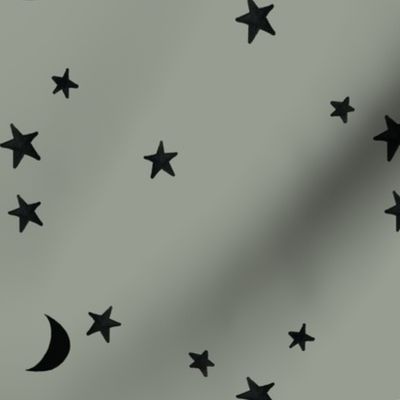 stars and moons // black on sage