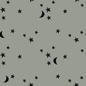 stars and moons // black on sage