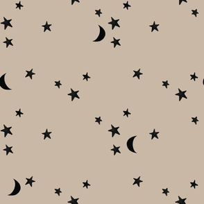 stars and moons // black on taupe