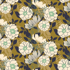 floral bouquet ~ cream on gold