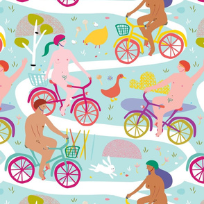 Nude bike riding gals blokes with helmets