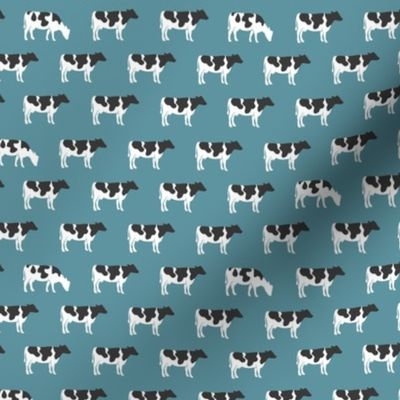 (small scale) cows on blue - farm fabric C20BS
