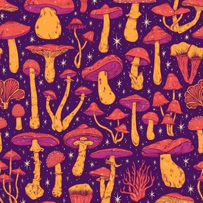 Deadly Mushrooms Orange on Purple 1/2 Size