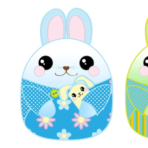 Bunny Pillows - green, blue, and pink