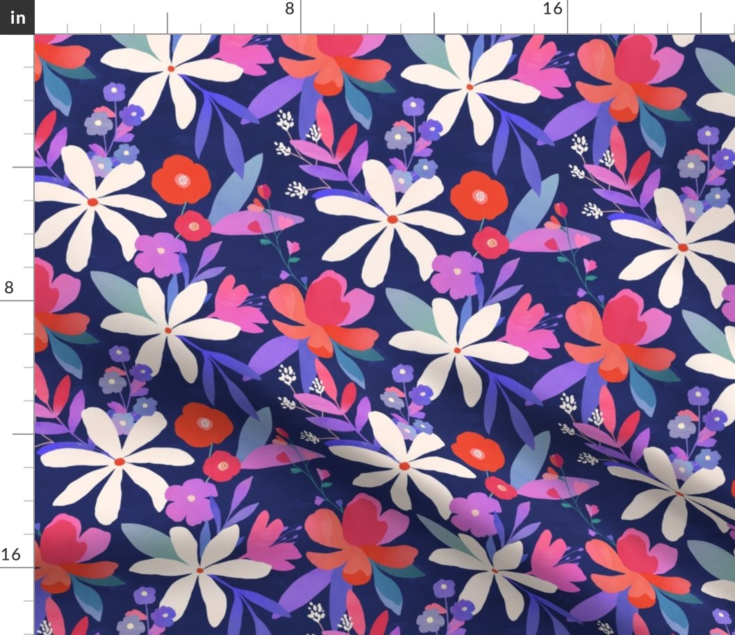 Floral Fabric with Blue Background