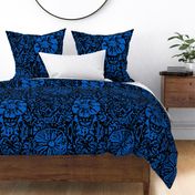 24" LARGE Blue Black Floral Block Print