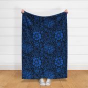 24" LARGE Blue Black Floral Block Print
