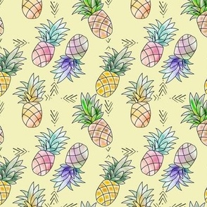 Watercolor pineapples yellow background 