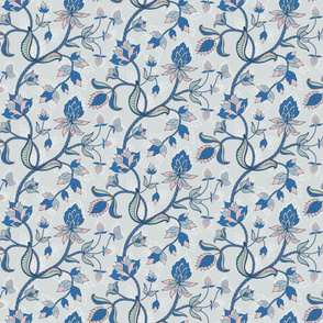 Indian or Chintz style trailing floral pattern in blues and pink