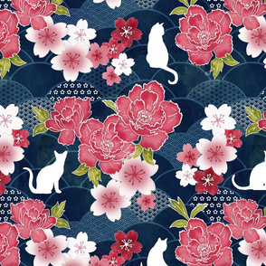 Oriental cats pink & navy