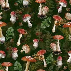 8" fungi kingdom - colorful mushrooms on green-Psychadelic  Mushroom Wallpaper