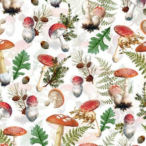 8" fungi kingdom - colorful mushrooms on white- Psychadelic  Mushroom Wallpaper