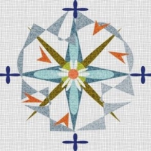 star cross flower compass texture blue mid century modern