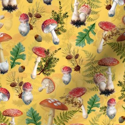 8"  fungi kingdom - colorful mushrooms on yellow-Psychadelic  Mushroom Wallpaper