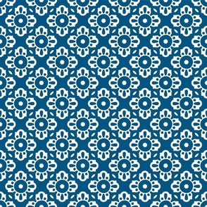 Geometric Flowers - Deep Sea Blue