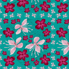 Spring Flower Panels on Teal green