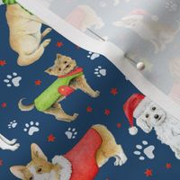 Dogs in Christmas Coats and Hats on navy - medium scale