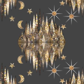 Sparkle Mountain on Shimmer Lake (Gold on Grey) 