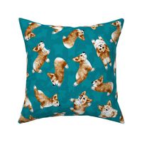 Yoga Corgis - Medium size - dark teal - dog yoga, dog pattern, puppies