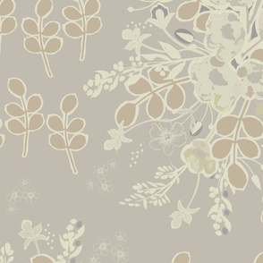 Aimee's Soft Bouquet-Cream/Kaki on Greige 