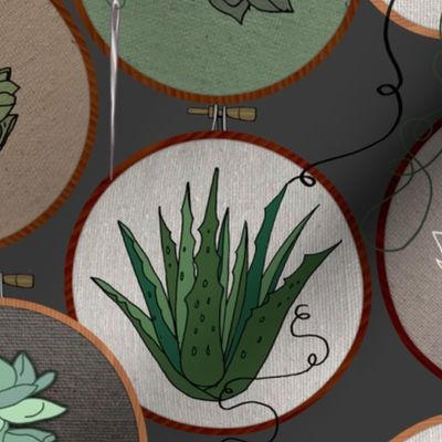 Succulent Embroidery Hoops (Grey Gray large scale)