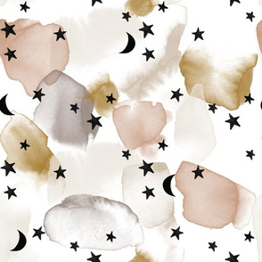 watercolor terrazo stars and moons: spice, stone, sugar sand, mud, bronze