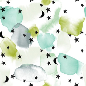 pond watercolor terrazo stars and moons