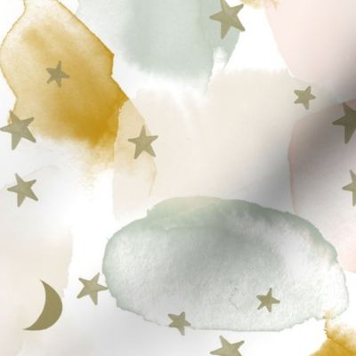 blush sage and gold stars and moons