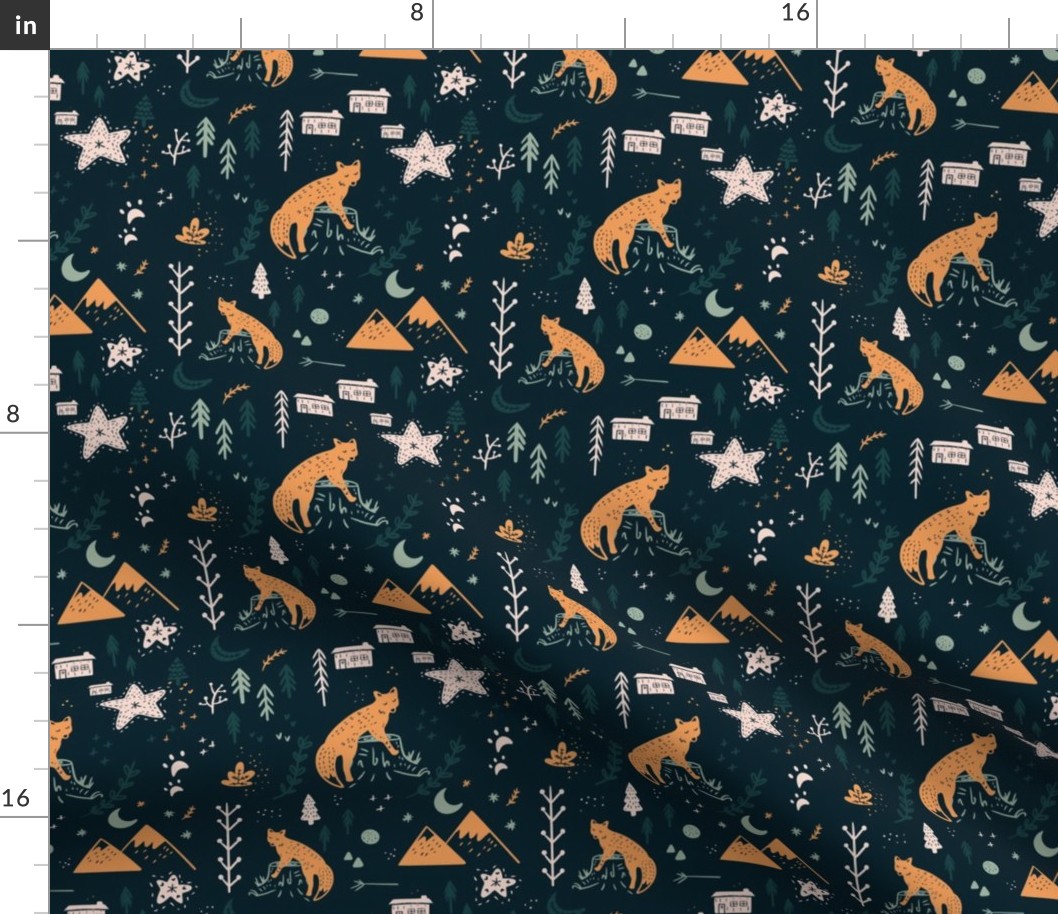 Woodland Scandi Fox Scene on Navy