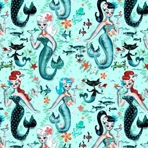  EXTRA SMALL- Martini Mermaids-Aqua