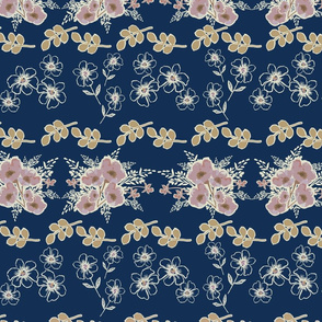 Flower Parade – Pink and White on Navy