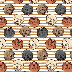 (small scale) all the doodles - cute goldendoodle dog breed - mustard stripes - LAD20