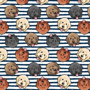 (small scale) all the doodles - cute goldendoodle dog breed - dark blue stripes - LAD20